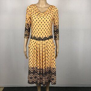 Reborn Midi Dress Cowl Neck Orange Tribal
